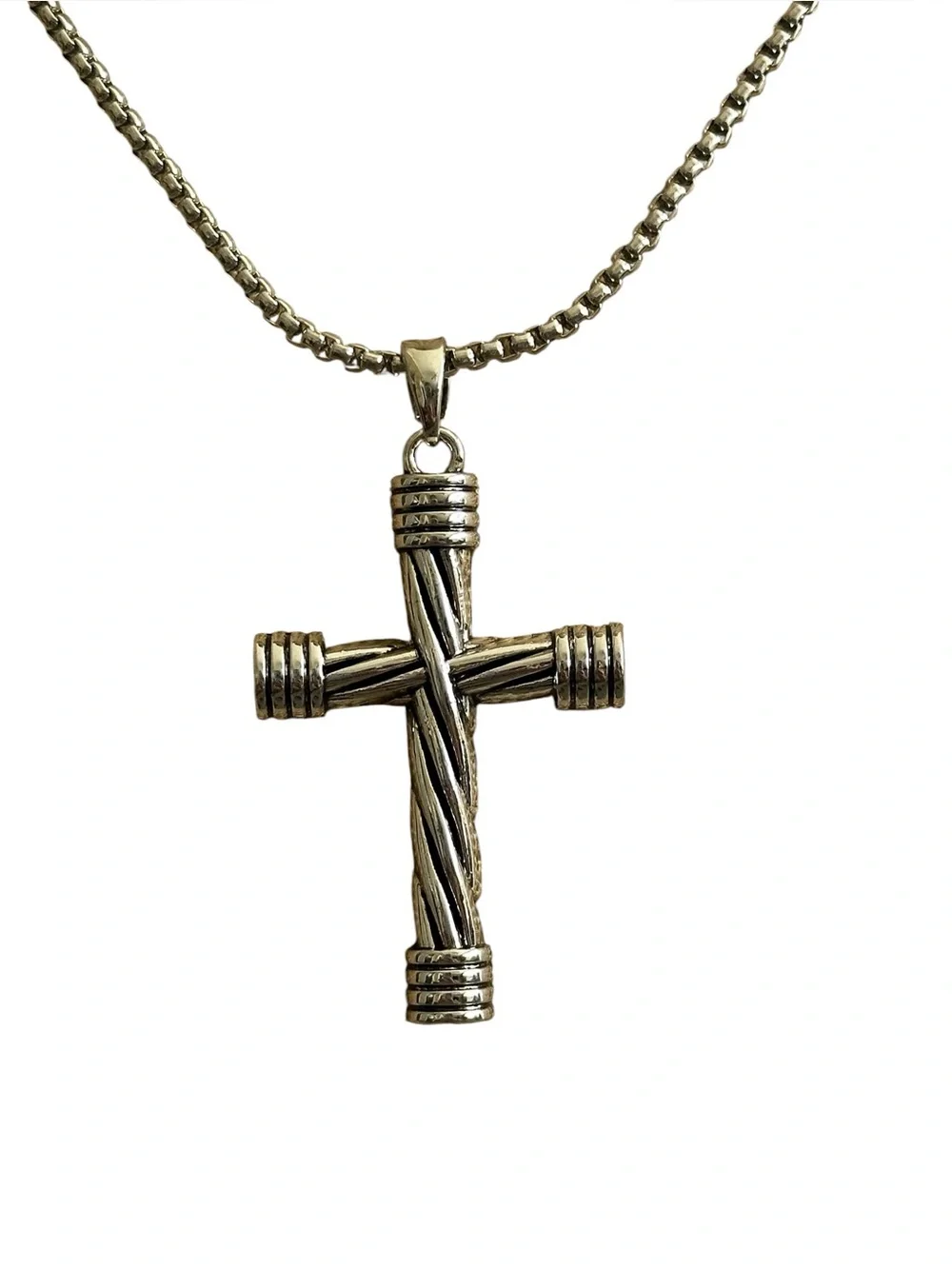 Unisex Silver Cross Pendant Long Style Chain Necklace